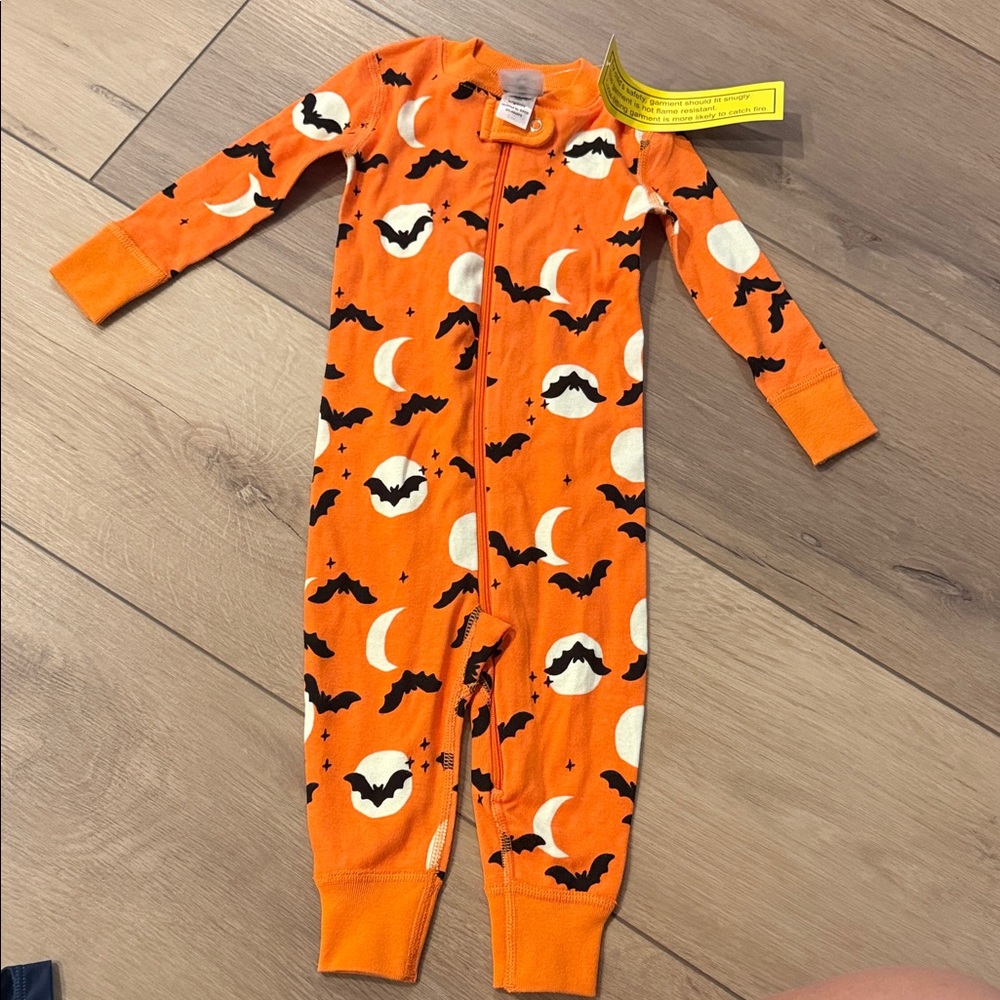 Hanna Andersson Orange Footie with Bats and Moons